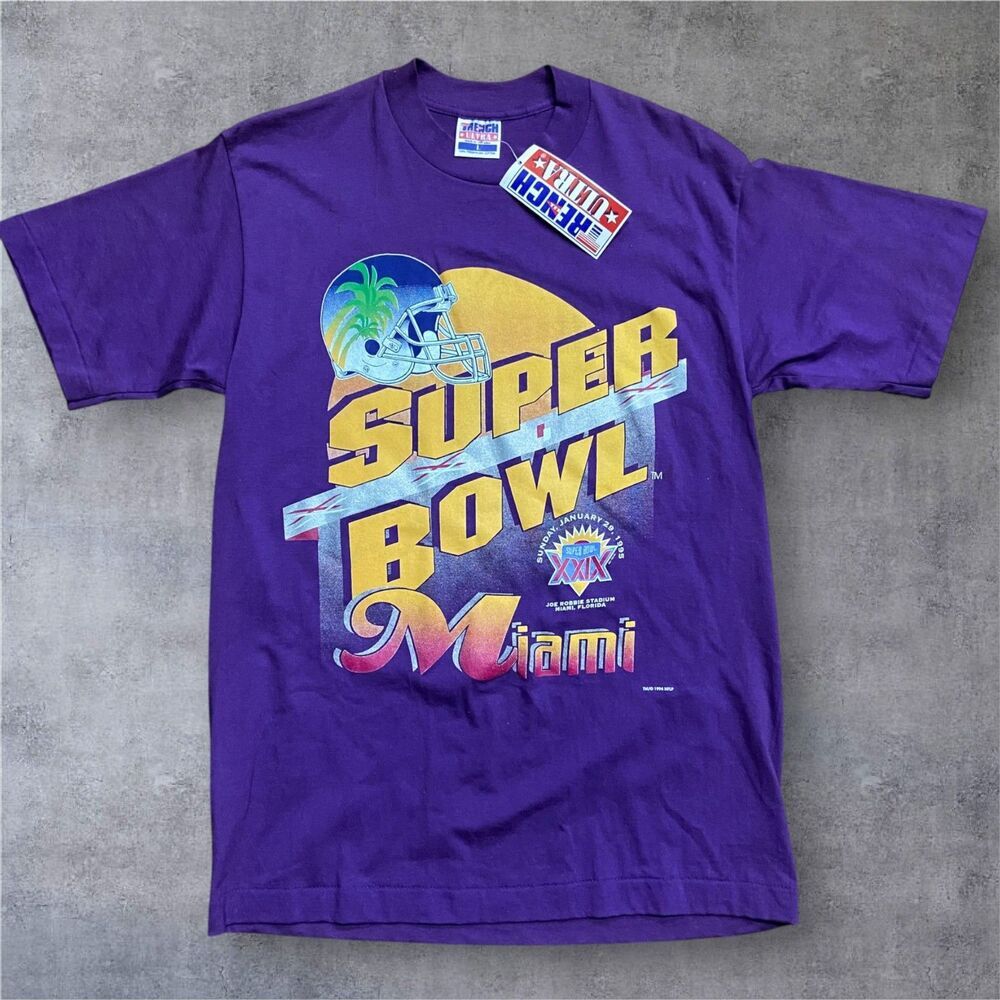 Trench Ultra Vintage 1995 NFL Super Bowl XXIX Miami Purple T-Shirt NWT Men's L